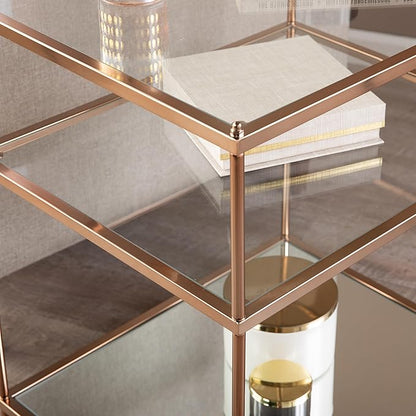 SEI Furniture Knox Side Table - Metallic Gold Metal Frame With Glass Top - Glam Style Décor, Copper
