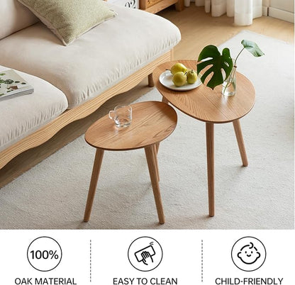 Small Oval Coffee Table, 19.7" Mid Century Modern End Table for Living Room, 100% Solid Oak Wood Center Table, Side Table (Original Wood Color, 19.68" Wx13.38 Dx17.71 H)