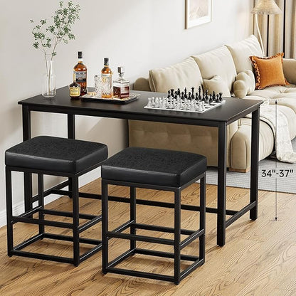 Counter Height Bar Stools Set of 2, 24" Barstools for Kitchen Countertop, Faux Leather Counter Stools with Thick Square Seats & Sturdy Metal Base, Simple Assembly, Gray