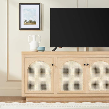 Walker Edison Sasha 4-Door Sideboard Buffet with Arched Rattan Panels, 70 Inch, Coastal Oak