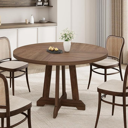 GarveeHome Round Dining Table for 4,Kitchen Dining Room Circle Dinner Pedestal Table,Space Saving Wood Kitchen & Dining Room Furniture,Brown 47-inch Diameter