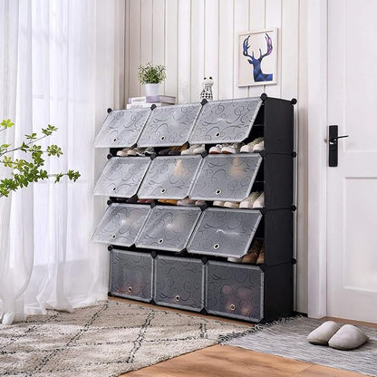 Portable Shoe Rack Organizer, 48-Pair Tower Shelf Storage Cabinets, Plastic Shoe Organizer for Entryway, Expandable for Heels,Boots,Slippers