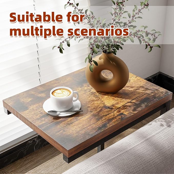 Simple Trending C Shaped End Table, Side Table for Couch, Small Sofa Table TV Tray with Metal Frame for Living Room, Bedroom, Rustic Brown