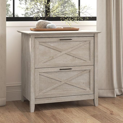 Bush Furniture Key West 2 Drawer Lateral File Cabinet in Washed Gray | Document Storage for Home Office | Accent Chest with Drawers