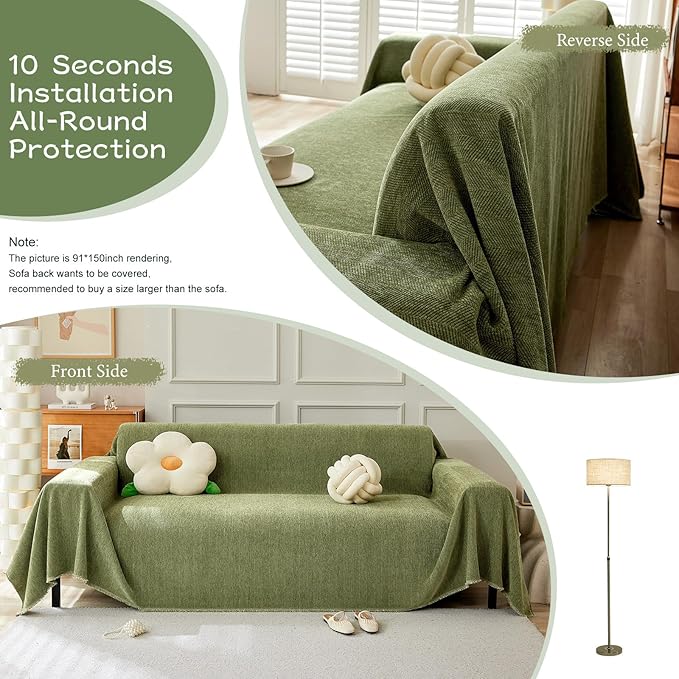 STACYPIK Soft Matcha Green Sectional Couch Covers Minimalist Sofa Throw Cover Herringbone Couch Protector for 2 Cushion Couch L Shape Sofa Cover Futon Cover Decorative for Couch-71X118IN