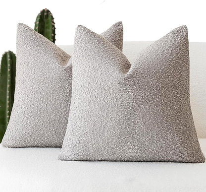Foindtower Pack of 2 Textured Boucle Throw Pillow Covers Accent Solid Decorative Pillow Cases Cozy Woven Couch Cushion Case for Sofa Bedroom Living Room Home Decor, 20 x 20 Inch,Neutral Grey