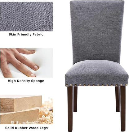 COLAMY Upholstered Parsons Dining Chairs Set of 4, Fabric Dining Room Kitchen Side Chair with Nailhead Trim and Wood Legs - Dark Grey