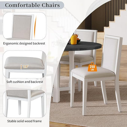 Ball & Cast 5 Pieces Dining Table Set with 4 Upholstered Chairs,Farmhouse Wooden Living Room Furniture for 4 W/ 57.7" Extendable Dining Table,for Dining Room,Bistro,Apartment,Grey+White