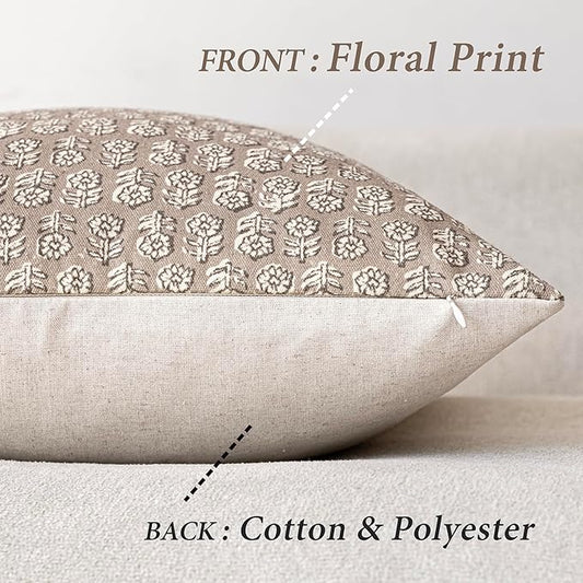 Foindtower Set of 2 Decorative Vintage Floral Print Throw Pillow Covers Neutral Modern Farmhouse Cushion Covers Boho Home Decor for Sofa Chair Couch Bedroom Living Room Outdoor,18×18 Inch,Tan Taupe