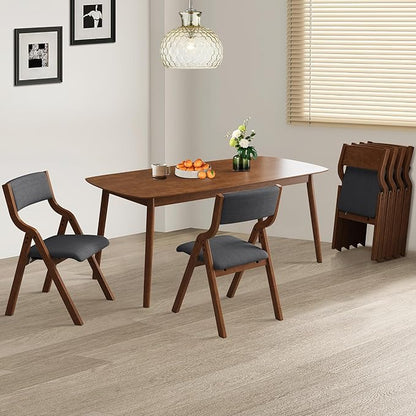 Folding Dining Chairs Set of 2, Upholstered Kitchen Chair with Padded Seat & Backrest, Modern Sidechair with Wood Legs,No Assembly Needed,Dark Grey+Walnut