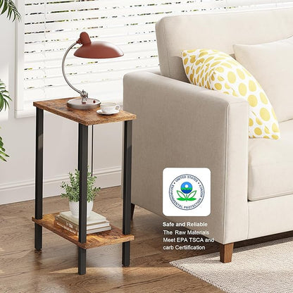 TUTOTAK Small Side Table, Narrow End Table, Set of 2, Skinny Sofa Table, Slim Nightstand, Couch Table, Living Room, Bed Room, Brown TB01BB0622