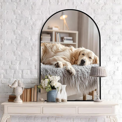 Arched Wall Mirror 24"X36", Black Bathroom Vanity Mirrors for Over Sink, Modern Farmhouse Mirror Wall Mounted, Curved Arch Design for Bedroom, Living Room & Home Decor