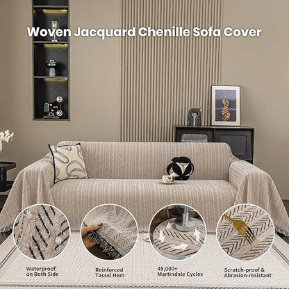 Nobildonna Sofa Cover Washable Soft Thicken Chenille Couch Cover with Tassel,Waterproof Sofa Slipcover for 3-4 Cushion Couch,Sectional Sofa,L-Shaped Furniture Protector Pet-Friendly,Brown 91"x150"