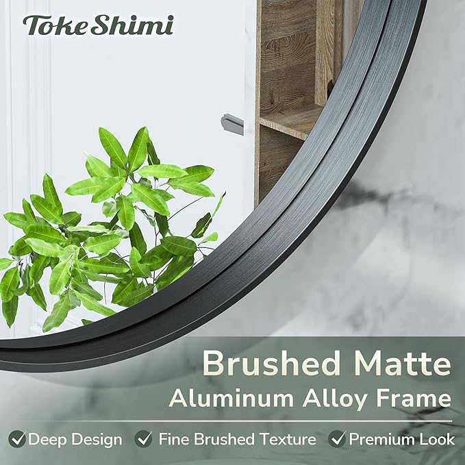 TokeShimi Black Round Mirror 30 Inch Black Circle Wall Mirror Non-Rusting Aluminum Alloy Brushed Matte Metal Frame Round Bathroom Mirror for Modern Minimalist Home Decor