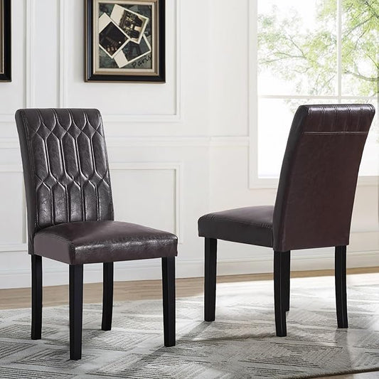 VECELO Upholstered Dining Chairs Set of 2, Modern PU Leather Accent Parsons, Solid Wood Legs w/Rubber Footpads, for Living Room Kitchen, Coffee