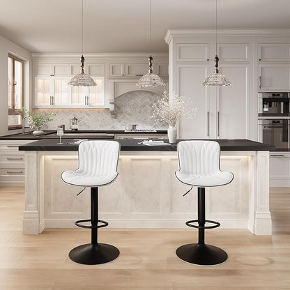 YOUNIKE 3 White Bar Stools Modern Swivel Counter Height Bar Chair with Back Adjustable Kitchen Island Faux Leather Padded Barstools taburetes de bar Breakfast sillas para barra de cocina 3PCS