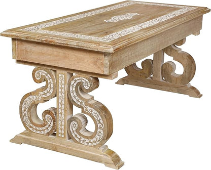 Lightnpro Mango Wood Rectangular Coffee Table - Living Room Center Table, Rustic Vintage Charm, Eco-Friendly Furniture, Reclaimed Wood - 40x18 Inch White Wash Finish