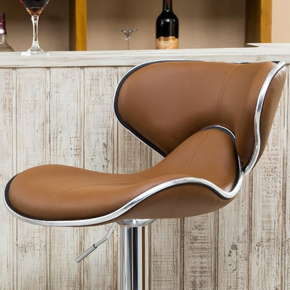 Roundhill Furniture Masaccio Cushioned Leatherette Upholstery Airlift Adjustable Swivel Barstool with Chrome Base, Set of 2, Caramel