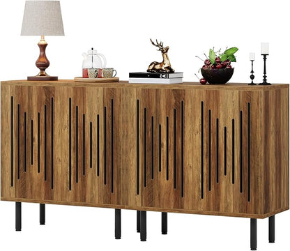 Tribesigns Set of 2 Sideboard Buffet with Storage, 59" Buffet Sideboard Cabinet with Adjustable Shelves, Accent Storage Cabinet for Living Room, Rustic Brown