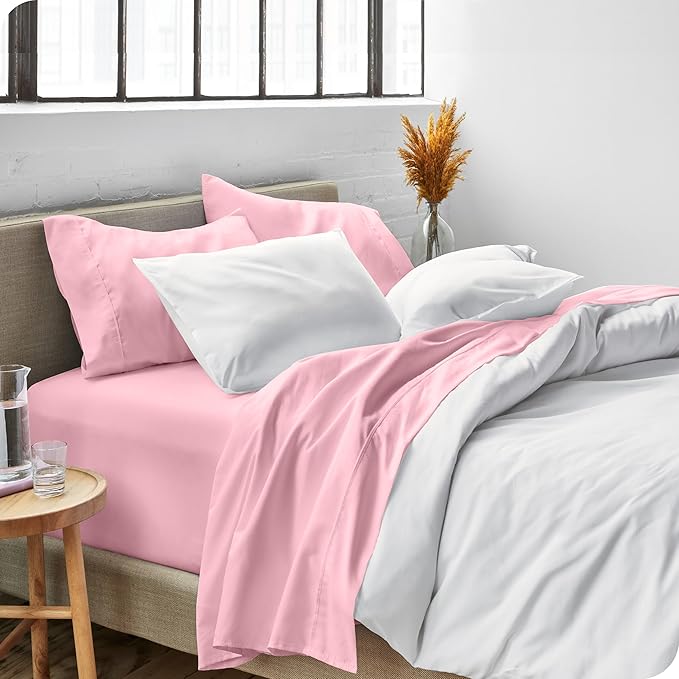 Bare Home Full XL Sheet Set - Luxury 1800 Ultra-Soft Microfiber Full Extra Long Bed Sheets - Double Brushed - Deep Pockets - Easy Fit - 4 Piece Set - Bedding Sheets & Pillowcases (Full XL, Light Pink)