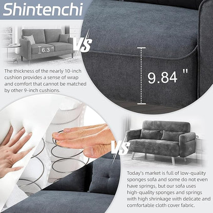 Shintenchi Small Modern Loveseat Couch Sofa, Mid Century Fabric Upholstered 2-Seat Sofa Couch Love Seats Furniture for Small Space, Dark Grey