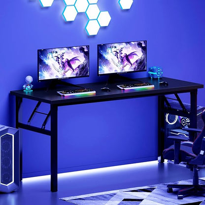 Need Office Computer Desk - 54.3L Sturdy and Heavy Duty Folding Laptop Table,Writing Table/Home Office Desk/Sewing Table,No Assembly Required (Black) AC5CB138