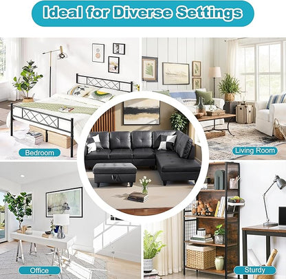Couches for Living Room Faux Leather L Shaped Couch Comfy 3 Pieces Sectional Sofa with Chaise, Ottoman with Storage for Office and Small Apartment, Black