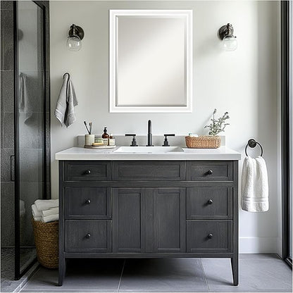 Amanti Art White Bathroom Mirror for Over Sink, 25x31 Oliver White Narrow Rectangle Vanity Mirror, Large Modern Wood Frame, Hangs Horizonally and Vertically, Bathroom Wall Decor, Beveled Edge