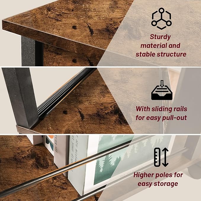 Side Table Set of 2, Side Table with Charging Station and Drawer, Narrow End Table with USB Ports and Outlets for Small Space, Living Room, Bedroom and Office, with 4 Wheels