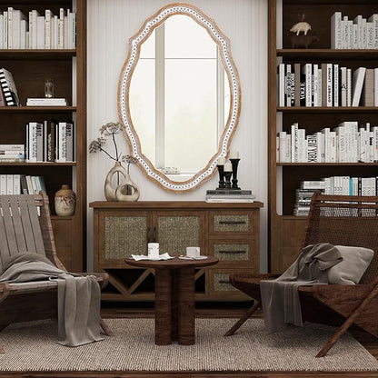24" x 35" Wooden Farmhouse Oval Mirror for Wall Decor, Living Room, Bedroom, Bathroom Rustic Decorative Mirror for Entryway - Vertical or Horizontal Hanging
