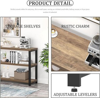 EXCEFUR Modern Sofa Table Behind Couch, Console Table with 3 Tier Shelves, Foyer Tables for Living Room Entryway Hallway, Rustic Oak