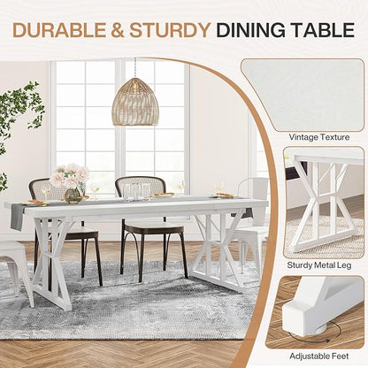 Tribesigns Farmhouse Dining Table for 6 People, 70.8-Inch Rectangular Wood Dining Table, Rustic Kitchen Table with Heavy Duty Metal Legs for Dining Room