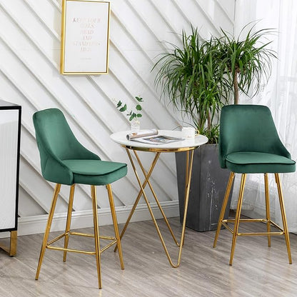 BTEXPERT Set of 2 Pack, upholstered Dining Bar Chairs Footrest High Back Counter Height Barstools Stool, Tufted Green Velvet Gold Frame 25" Modern Kitchen Island