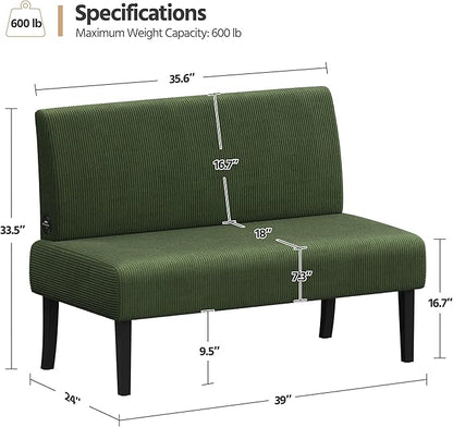 Yaheetech Small Mini Sofa Couch Armless Loveseat Futon for Bedroom, Corduroy Fabric & Easy Assembly, for Small Spaces Living Room,Dorm,Office,Apartment, Green