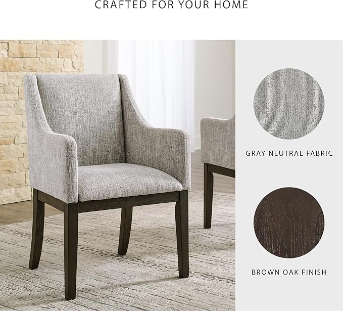 Signature Design by Ashley Burkhaus Traditional Dining Upholstered Arm Chair, 2 Count, Gray & Dark Brown