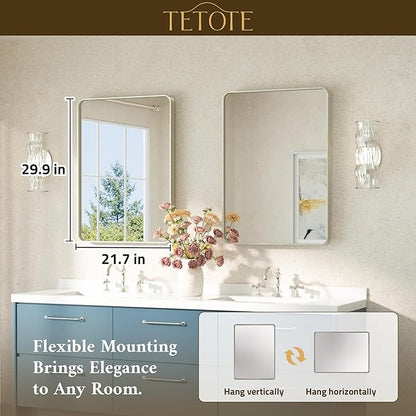 TETOTE Brushed Nickel Mirror 22 x 30 Brushed Nickel Metal Framed Bathroom Mirror, Tempered Glass, Modern Farmhouse Wall Mounted Mirror for Decorative(Horizontal/Vertical)