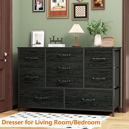 Furnulem Dresser for Bedroom with 9 Large Drawers for 55'' Long Chest TV Stand Entertainment Center, Wood Shelf Storage for Living Room, Dorm, Closet, Entryway, Sturdy Metal Frame(Black Oak)