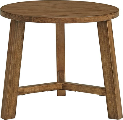 Alaterre Furniture Side Table - Newbury Collection 20-Inch Round End Table or Nightstand - Solid Wood Farmhouse Accent Furniture (Pecan Finish)
