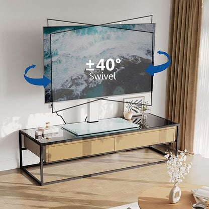 FITUEYES Universal TV Stand with Power Outlets for 50-85 inch TVs, Swivel&Height Adjustable Tall TV Stand for Bedroom Living Room, 27.5''Large Tempered Glass Base Holds up to 143 lbs, Ivory White