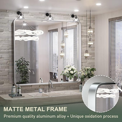 TokeShimi 36 x 36 Inch Wall Mirror Brushed Silver Bathroom Vanity Mirror with Metal Frame Aluminum Alloy Soft Rounded Corner for Modern Farmhouse Wall Decor 1”Deep (Horizontal/Vertical)