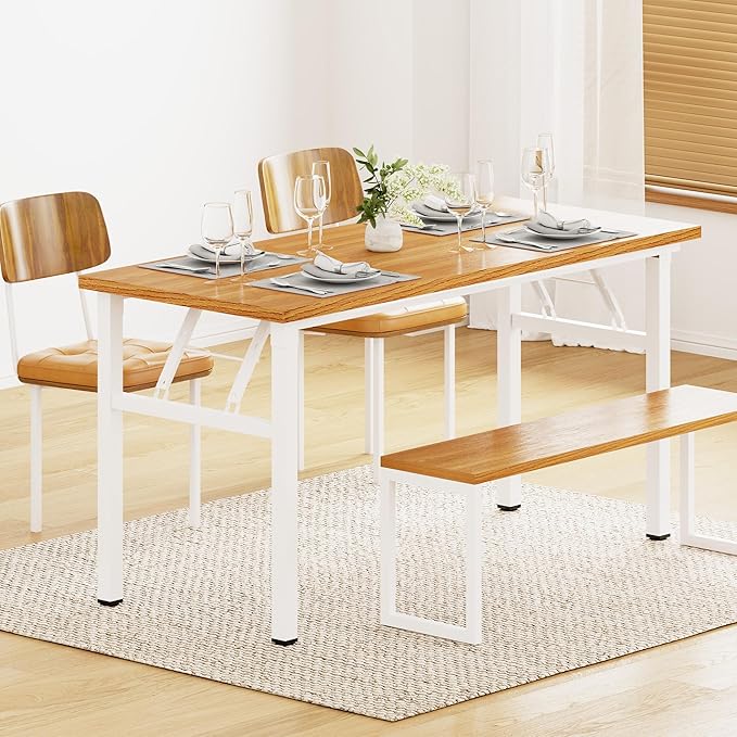 Need Office Computer Desk - 54.3L Sturdy and Heavy Duty Folding Laptop Table,Writing Table/Home Office Desk/Sewing Table,No Assembly Required (Teak&White) AC5BW138