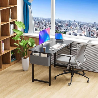 47 Inch Desk Office with Storage, Modern Simple Style Gaming Computer Table for Youth Student Adult, Metal and Wood Home Office Furniture, Black