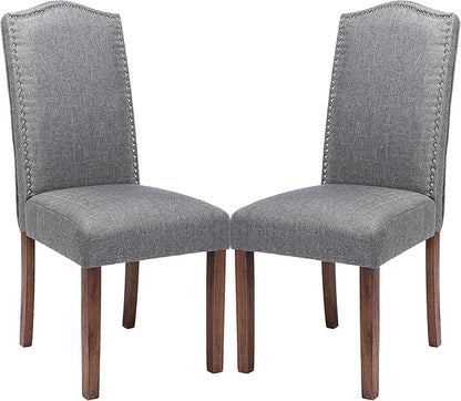 Stylish Upholstered Parsons Dining Chair with Silver Nailhead Trim and Sturdy Solid Wood Legs