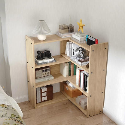 Open Shelf Low Bookcase,Wooden 4-Tier Floor Standing Expandable 25-47 inch Wide Bookcase,with Side Panels Frame for Home and Office