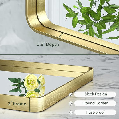 TokeShimi 60 x 28 Inch Brushed Gold Bathroom Vanity Mirror for Wall with Non-Rusting Aluminum Alloy Matte Metal Frame for Modern Farmhouse Home Decor (Horizontal/Vertical)