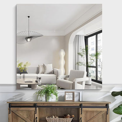 KOCUUY Large Frameless Mirror,42x42 Inch Square Bathroom Vanity Mirror for Over Sink, Upgraded Shatterproof Unframed Design for Bedroom, Living Room, Entryway