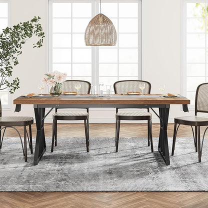 Tribesigns Farmhouse Dining Table for 6 People, 70.8-Inch Rectangular Wood Dining Table, Rustic Kitchen Table with Heavy Duty Metal Legs for Dining Room (Light Brown, 70.8 Inch)