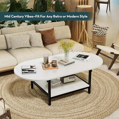 SAYGOER Modern Coffee Table White Extended Coffee Tables with Storage for Living Room 2-Tier Unique Center Table with Two Foldable Panel for Any Large or Small Space, All White