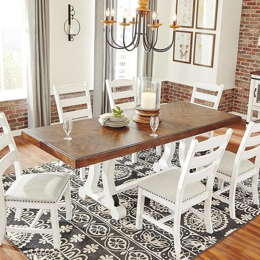 Signature Design by Ashley Valebeck Farmhouse Rectangular Extension Dining Table, Fits up to 8, White & Brown
