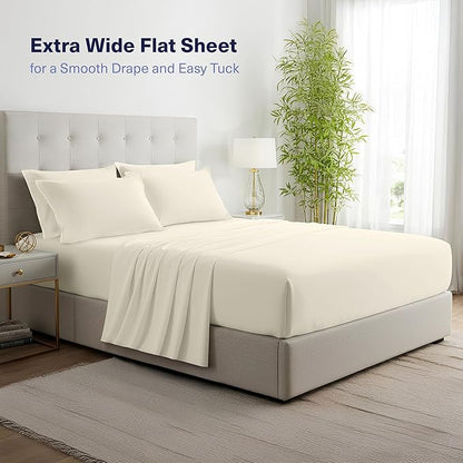 Kickoff Viscose Bamboo Sheets Twin Size 3-pc 100% Organic Bamboo Viscose Bed Cooling Sheets Twin Size Set Cool Bedding for hot Sleepers Sheet, Flat, Fitted, Pillowcase (Buttercream, T)